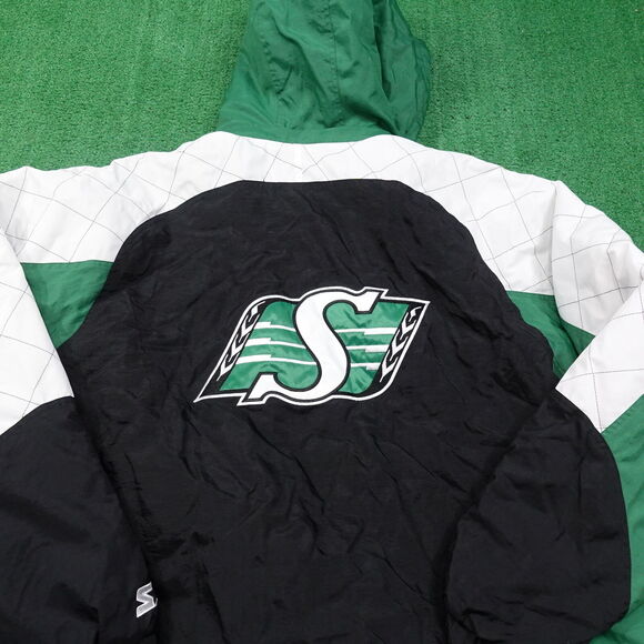 SASKATCHEWAN ROUGHRIDERS GREEN HOODED STARTER JACKET MENS 2XL 90s CLEAN! RARE - Picture 7 of 9